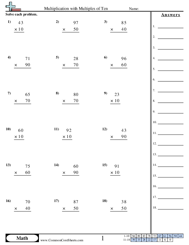 Multiplying 10s Worksheet - Multiplying 10s worksheet